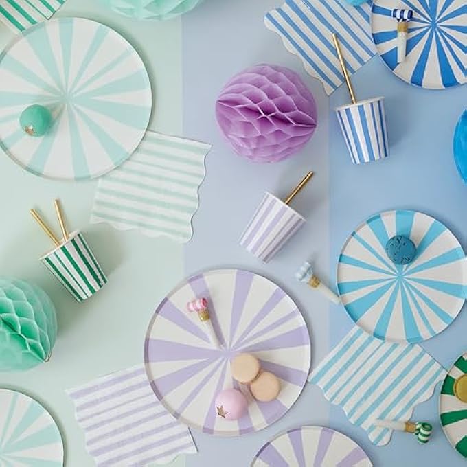 MIXED STRIPE SMALL NAPKINS PACK OF 16 WITH 8 COLORFUL STRIPES AND SCALLOPED EDGES FOR BIRTHDAY PARTY BABY SHOWER PICNIC KIDS-FRIENDLY TABLE DECOR CELEBRATION - Image 4